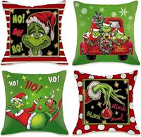 Lot de 4 housses de coussin de Noël en lin, imprimées recto-verso, prix de gros, lavables, en tissu naturel pour canapé, décoration intérieure
