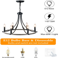 Lustre rustique américain de style farmhouse à 6 lumières, en fer noir et en bois, en forme de roue de chariot, pour la décoration de la maison