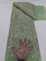 Tissu en dentelle brodée de perles dorées, tissu de robe élégant de haute qualité