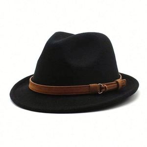 Men Women Vintage Wide With Fedora <b>Hats</b> Short Brim Felt <b>Hat</b> Panama Fedoras Belt Buckle Gift - Product Image 2