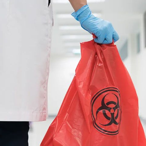 ถุงขยะมูลฝอยทางการแพทย์แบบม้วน ถุงขยะอันตรายทางชีวภาพ ถุงขยะติดเชื้อ  แบบกำหนดเองได้ ผลิตจาก HDPE สีแดง ใช้แล้วทิ้ง พร้อมเชือก PP สำหรับโรงพยาบาล - Product Image 1