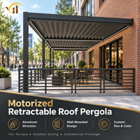 Pergola à lames orientables en aluminium, toit rétractable motorisé, capteur vent/pluie, lames réglables pour hôtel, villa, restaurant, patio, OEM