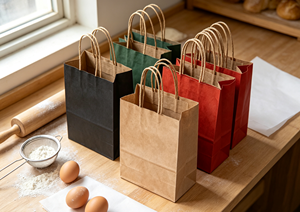 Eco-Friendly Recyclable Vertical Multi Color Thick Solid Kraft Paper Tote Bags with Reinforced Paper Rope Handles - Product Image 5