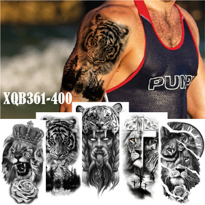 Adesivi per tatuaggi animali, tigre, leone, testa <span class=keywords><strong>di</strong></span> lupo e potenti adesivi per trasferimento d'acqua a metà braccio grandi - Product Image 1