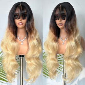 Perruque synthétique Lace Front Ombré Marron de 12 $ avec frange, longue, ondulée, naturelle et douce, en cheveux synthétiques mélangés - Product Image 1