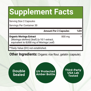 Capsules de feuilles de Moringa bio Natualrise certifiées GMP, complément antioxydant naturel pour adultes, soutien immunitaire et intestinal, OEM/ODM - Product Image 5