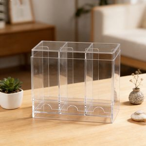 Clear Acrylic 3-Slot Card Display Stand Vertical <b>Desktop</b> Organizer Pre-Assembled Modern Cubby <b>Shelf</b> for Trading Cards - Product Image 4