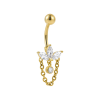 Anneau de nombril en acier inoxydable 316 Superstar, chaîne suspendue en lotus, zircon marquise, piercing de nombril en PVD, bijoux de corps