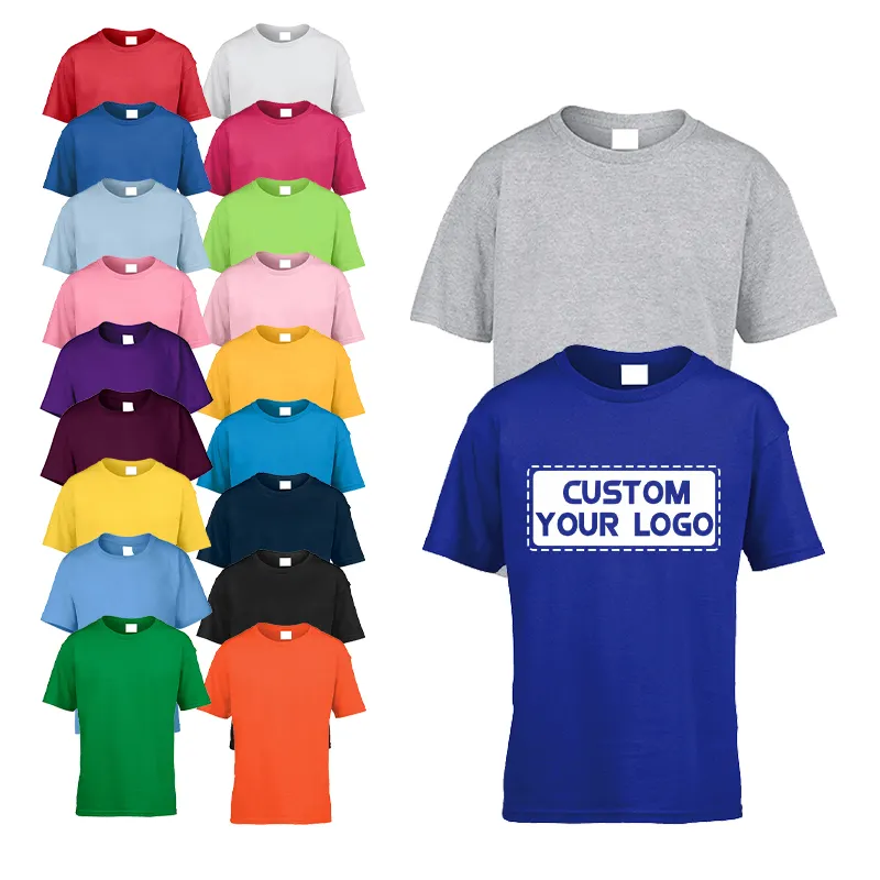 Grosir Logo Kustom 100% Kaus Anak-anak Polos Katun Kaus Anak-anak Kosong Pakaian Anak-anak untuk Anak Laki-laki Perempuan