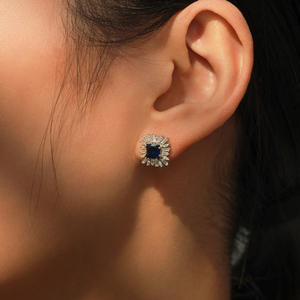 Customizable copper version Vintage S925 Sterling <b>Silver</b> Square-Cut Vintage Blue Zirconia Square <b>Stud</b> <b>Earrings</b> <b>for</b> <b>Women</b> - Product Image 5