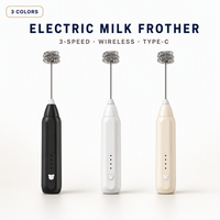 Mixeur Plongeant Électrique Sans Fil Rechargeable USB-C 3 Vitesses avec Fouet en Acier Inoxydable pour Café Latte et Usage Domestique