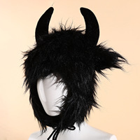 Décoration d'Halloween : Grands chapeaux Lei Feng en poils d'ox noir pour hommes et femmes, chauds et uniques, chapeaux amusants en forme de tête d'ox