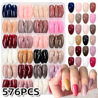 576Pcs Kuku Palsu Pendek Bentuk Kotak, Kit Kuku ABS, Kuku Buatan Matte Glossy Glitter French untuk Salon Grosir Kustom
