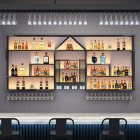Meubles de bar de taverne commerciale au design moderne, étagères à vin murales en fer multicouches, meubles en bois pour la maison