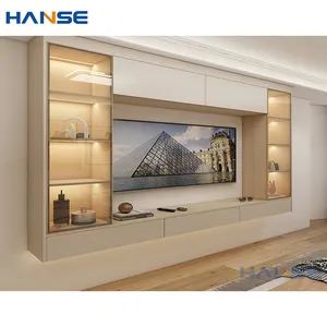 Kabinet Tv Layar Apung Dinding, Desain Furnitur Lemari Tv Kayu Led untuk Ruang Tamu
