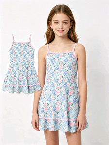 Robe d'été personnalisée pour filles, motif floral décontracté, avec nœuds, en coton et élasthanne, style princesse mignon, vente en gros pour boutiques, vêtements pour sœurs - Product Image 3