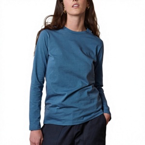 Women's 100% Cotton <b>T</b>-<b>Shirt</b> Customizable OEM Logo Label with Loose <b>Fit</b> Casual Style <b>Long</b> Sleeves for Spring & Autumn Topwear - Product Image 1
