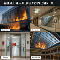 Verre trempé résistant au feu, verre de sécurité homologué 90 minutes pour portes coupe-feu, bâtiment commercial, vente en gros, usine