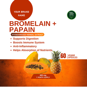 Bromelina de alta calidad + Papaya Soporte natural Sistema nervioso saludable Cápsulas Wild Direct Indian Proveedor Etiqueta privada - Product Image 2