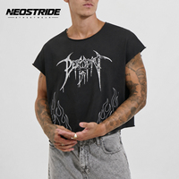 T-shirt Boxy Cropped Streetwear à manches coupées, T-shirt graphique brodé personnalisé 100% coton, débardeur sans manches pour homme