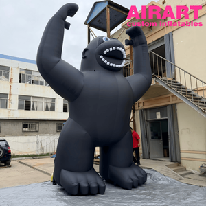 Estatua Inflable de Gorila Gigante Metálico Dorado Personalizada, Modelo Inflable de King Kong Dorado Brillante con Hojas Verdes de Selva - Product Image 5