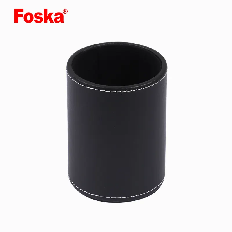 Foska Offre Spéciale Style classique bureau affaires porte-stylo pour bureau PVC cuir rond papeterie porte-crayon boîte de rangement