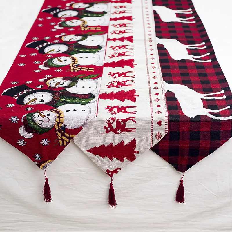 Christmas Snowman Table Flag Cotton and Linen Embroidery Decoration European Decoration Tablecloth
