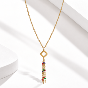 Collier pendentif goutte en acier inoxydable émaillé avec placage sous vide or 14 carats, bijoux détaillés couleur or 40+5,5 cm - Product Image 1