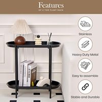Grand support de plantes rustique en métal à 2 niveaux, noir, pour intérieur et extérieur, avec étagère pour pots de fleurs et plateaux carrés, gain de place, finition poudrée, pour la maison
