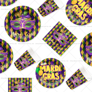 DAMAI - Vajilla Desechable para Fiesta de Mardi Gras, Platos de Papel, Servilletas, Vasos, Máscaras de Disfraces, Decoraciones - Product Image 3
