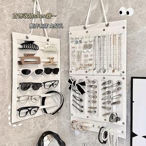 Wall Mounted Jewelry Organizer Storage Bag With <b>Hooks</b> For Hair <b>Clips</b> Glasses And Accessories Punch Free Non Woven Fabric - Product Image 1