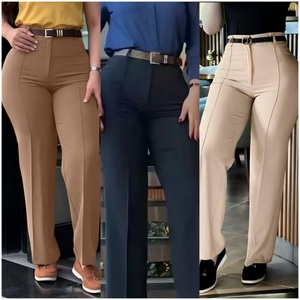 Pantalones Casuales de Cintura Alta para Mujer, Primavera-Otoño, Corte Regular, Cómodos, Pierna Recta, Spandex/Poliéster, Anti-Pilling, Largo Completo - Product Image 2