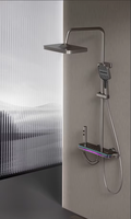 Ensemble de douche moderne en aluminium avec affichage numérique LED 4 fonctions, thermostatique, finition canon de fusil, pour massage et jet complet