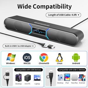Haut-parleurs <span class=keywords><strong>de</strong></span> bureau stéréo HiFi Bluetooth avec double connexion USB, <span class=keywords><strong>barre</strong></span> <span class=keywords><strong>de</strong></span> <span class=keywords><strong>son</strong></span> active multimédia pour PC avec éclairage LED RGB dynamique - Product Image 2