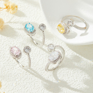 Oval Open Ring Pave Setting Snowflake Design Adjustable Index Finger Party Jewelry - Product Image 1