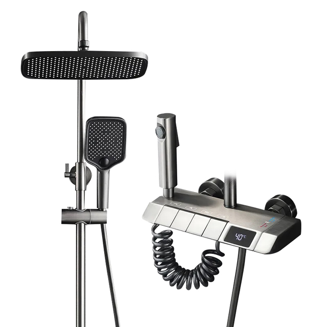 4 Ways Piano Key Control Valve Bath Shower System Thermostatic Rainfall Bathroom Shower Faucet Set with square Shower Head
