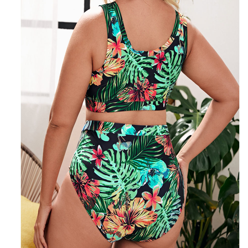 2022 new printed black yarn conservative large Swimsuit Bikini split printed swimsuit Eco Friendly Recycled Nylon Swimwear