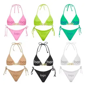 New Style Summer Women Solid Color Beach Swimsuits Ladies 2 Pieces Swimwear Pink Bikini Sets