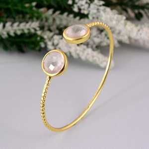 Fashionable <b>Boho</b> Rose Quartz Cuff Bangle Dainty Brass <b>Bracelet</b> for Women 18k Gold Plated Gemstone Jewelry for Wholesale/OEM/ODM - Product Image 2
