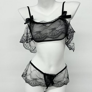 Ensemble de lingerie sexy pour femmes, soutien-gorge et culotte en dentelle transparente, deux pièces, en fibre de polyester et en mousseline, style mignon pour filles - Product Image 3