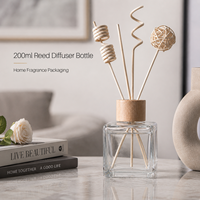 Bouteille diffuseur de parfum en verre carré transparent de 200 ml, vide, pour huiles aromatiques et diffuseurs à bâtonnets