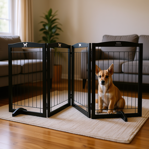 DB Wholesale - Barrera Plegable para Perros, 32 Pulgadas de Alto x 96.5 Pulgadas de Ancho, 4 Paneles, Barrera Metálica para Mascotas con Diseño de Animales para Espacios Anchos y Estrechos - Product Image 2