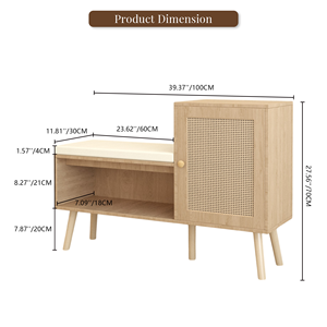 2-in-1 PP <strong>Rattan</strong> Shoe <strong>Storage</strong> <strong>Bench</strong> with 2 Adjustable Shelves &amp; Removable Seat Cushion-Modern Entryway/Hallway Bedroom Organizer - Product Image 1