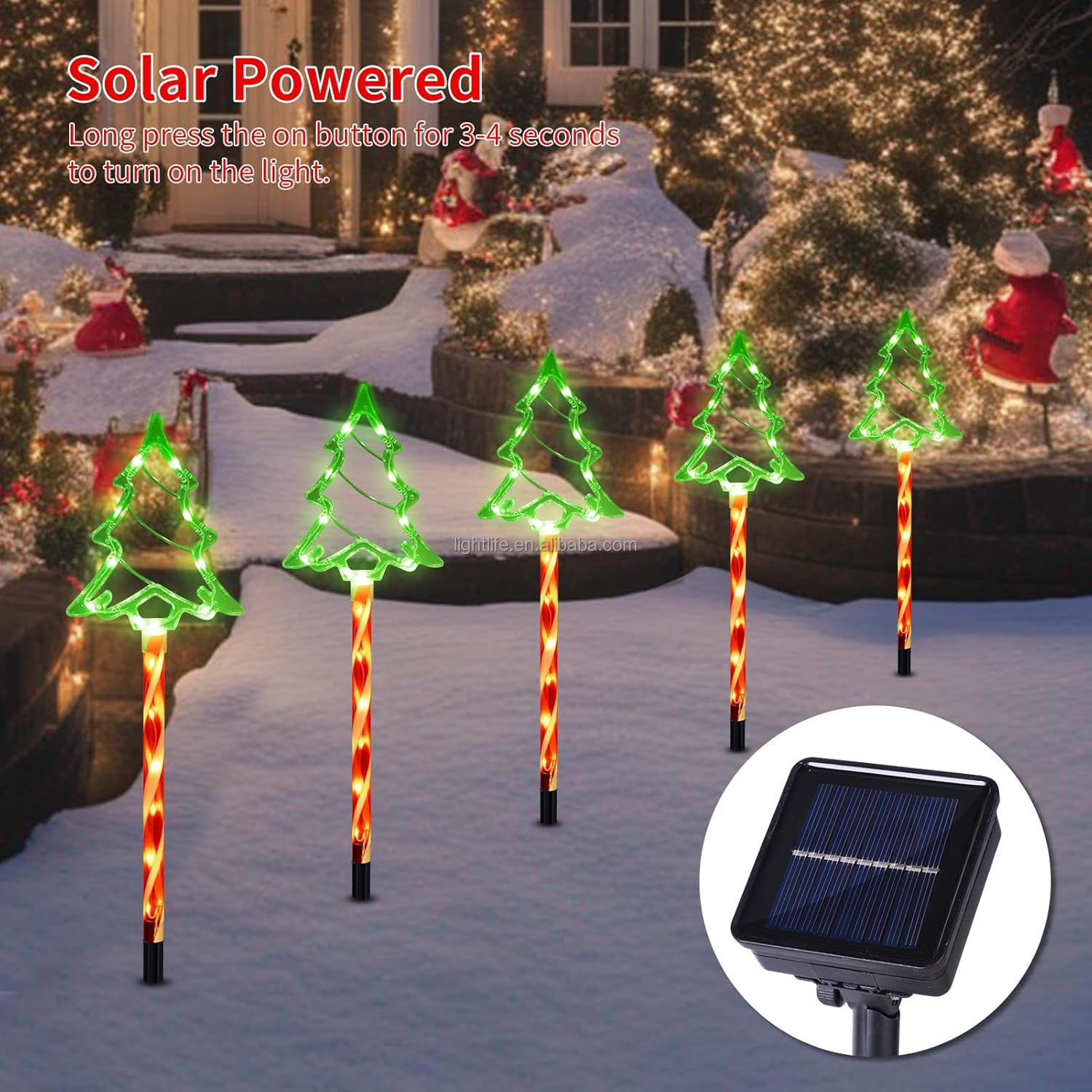 5 Pack Christmas Solar Pathway Lights Outdoor Decoration - Santa Claus Stake Light for Walkway