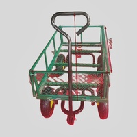 Chariot de jardinage pliable multifonctionnel à quatre roues, robuste et thermolaqué, avec barrières pour fleurs et outils de jardinage