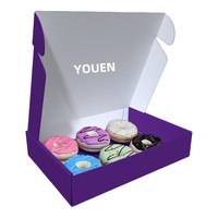 Boîte d'emballage personnalisée en carton rigide de couleur violette pour beignets, pain, gâteaux, pâtisseries et desserts