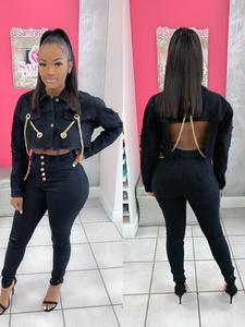Nueva llegada streetwear estilo de moda Chaqueta corta de mezclilla para damas cadena delgada chaqueta de mezclilla de <span class=keywords><strong>mujer</strong></span> top - Product Image 5