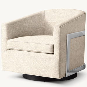 Fauteuil pivotant moderne Rhoohill de style américain en métal, fauteuil de salon, fauteuil de chambre à coucher en lin blanc, fauteuil de détente - Product Image 1