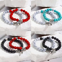 Bracelets assortis pour couple, perles turquoise, breloque magnétique cœur, bracelets extensibles en pierre naturelle, cadeau pour couple