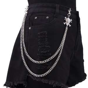 yueli Men's Punk <b>Skull</b> Waist Chain Double Layer Metal Chain For Daily Wear Zinc Alloy Accessory - Product Image 3